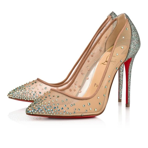 Christian Louboutin Shoes - Louboutin Follies Strass 100mm Rete Glitter Mini Specchio Mesh Pumps